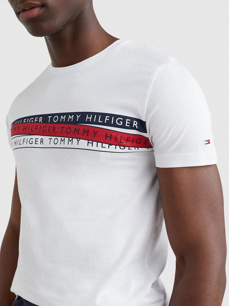 Férfi Tommy Hilfiger Logo Tape Póló Fehér | HU 837ILH